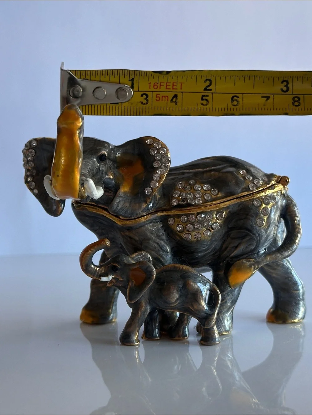 Vntg Jeweled Enamel Collection Elephant & baby Hinged Trinket Box CrackerBarrel